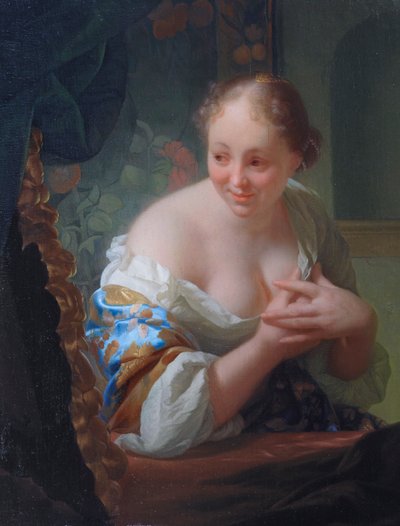 Young woman in front of a mirror by Godfried Schalcken